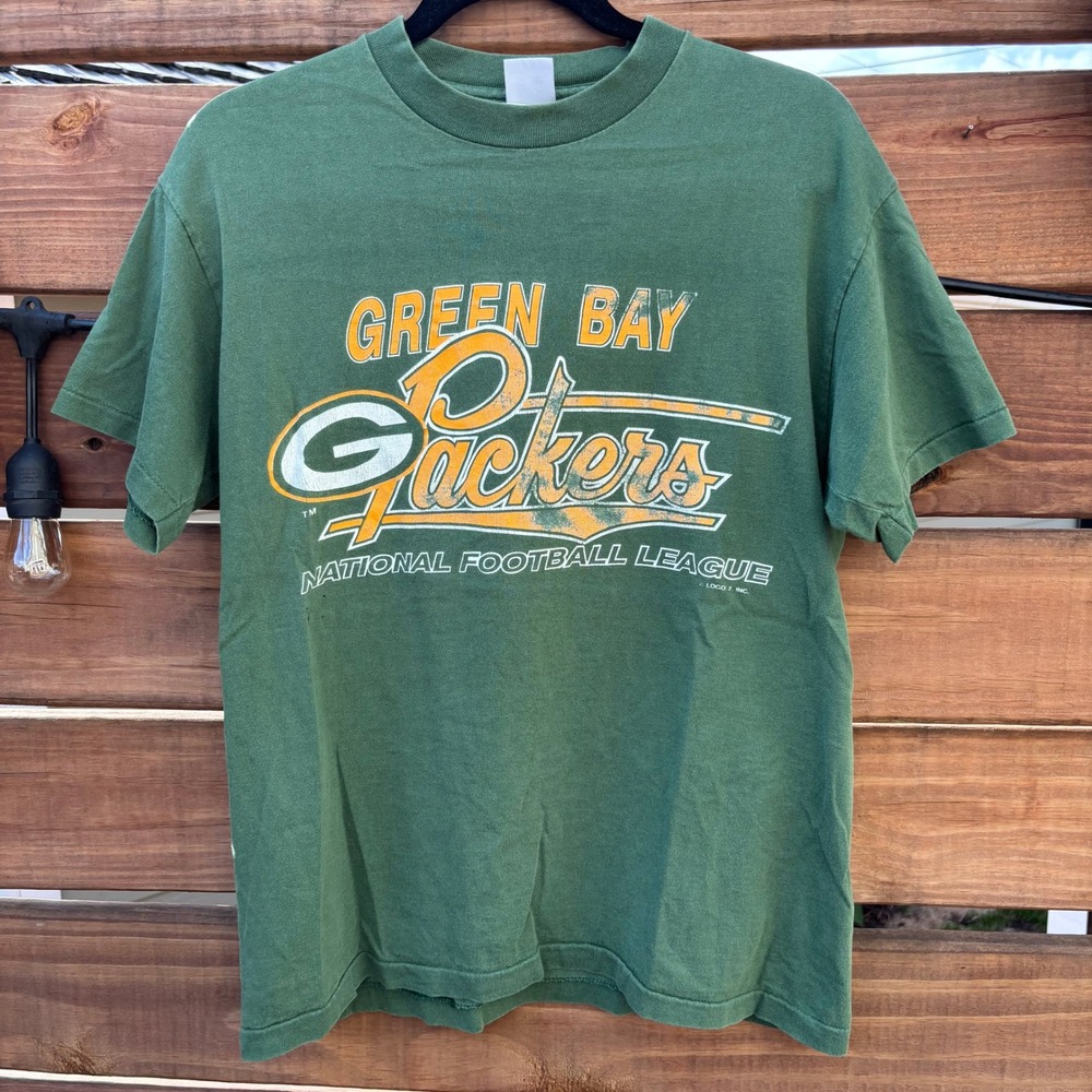 Logo 7 Green Bay Packers T-Shirt Mens L Green Good Vintage 90s NFL Single Stitch